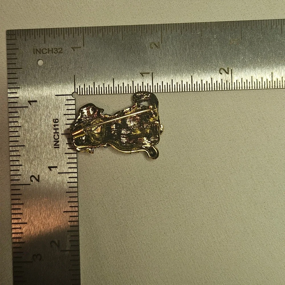 Mastiff Dog Brooch Pin Gold Tone Champagne Rhinestone Crystal Small